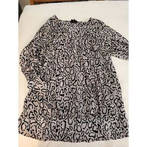 Lane Bryant Tunic Shirt Womens 18 20 Animal Print Roll-Tab‎ Blouse Gray Black